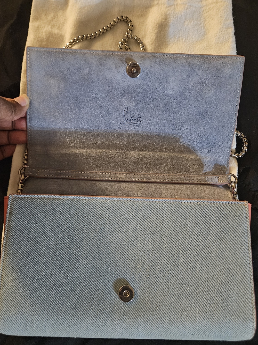 CHRISTIAN LOUBOUTIN Paloma The Sky Blue Denim Embellished Clutch Bag Crossbody - Picture 3 of 12